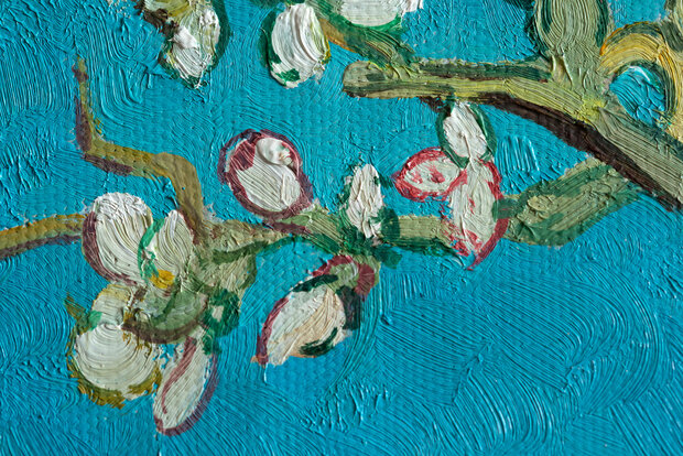 Blossoming Almond Tree framed Vincent van Gogh replica detail