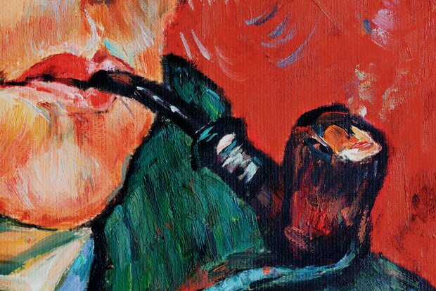 Self-Portrait with Bandaged Ear and Pipe Van Gogh replica detail