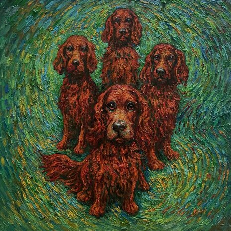 Your dogs painted in oil on canvas in Van Gogh style