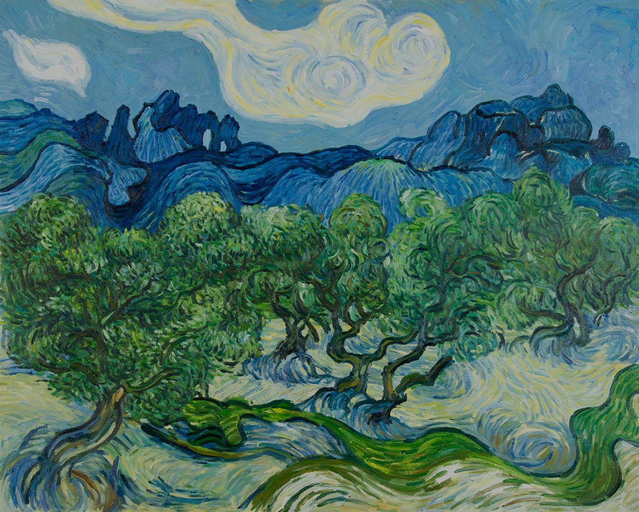 Olive Trees in a Mountainous Landscape Van Gogh reproduction in oil on  canvas