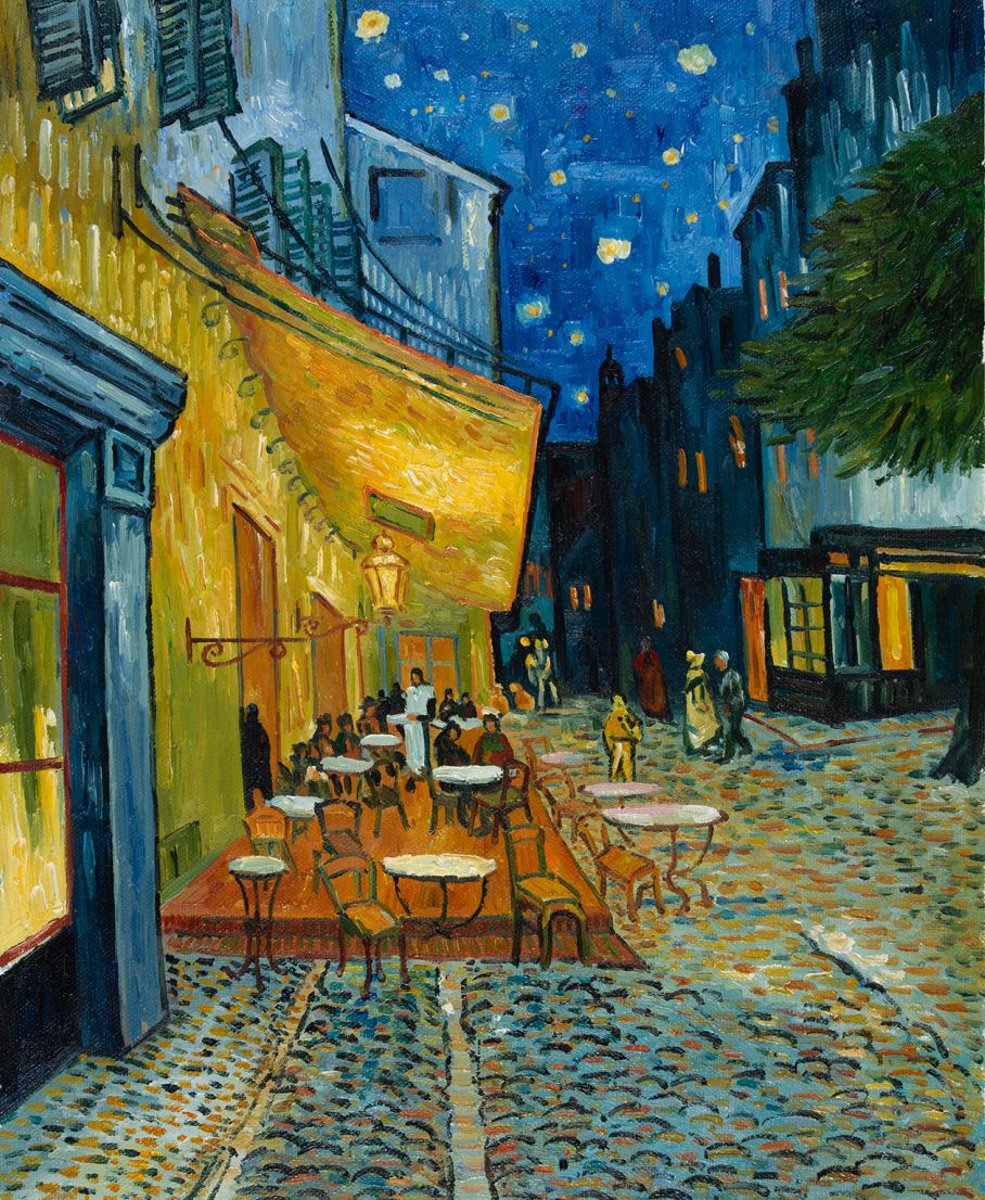 Café terrace at night deals