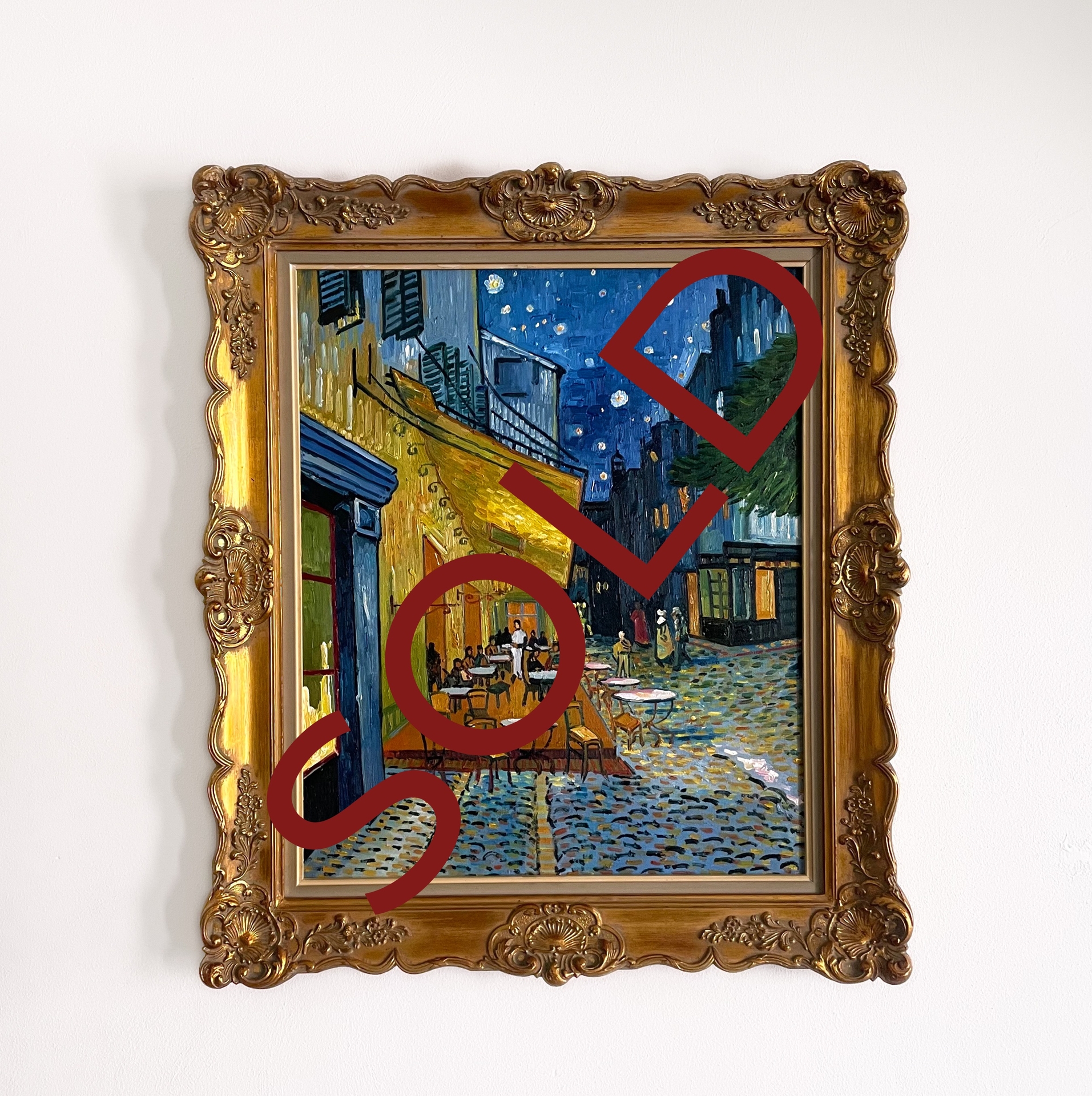 Cafe Terrace at Night framed reproduction