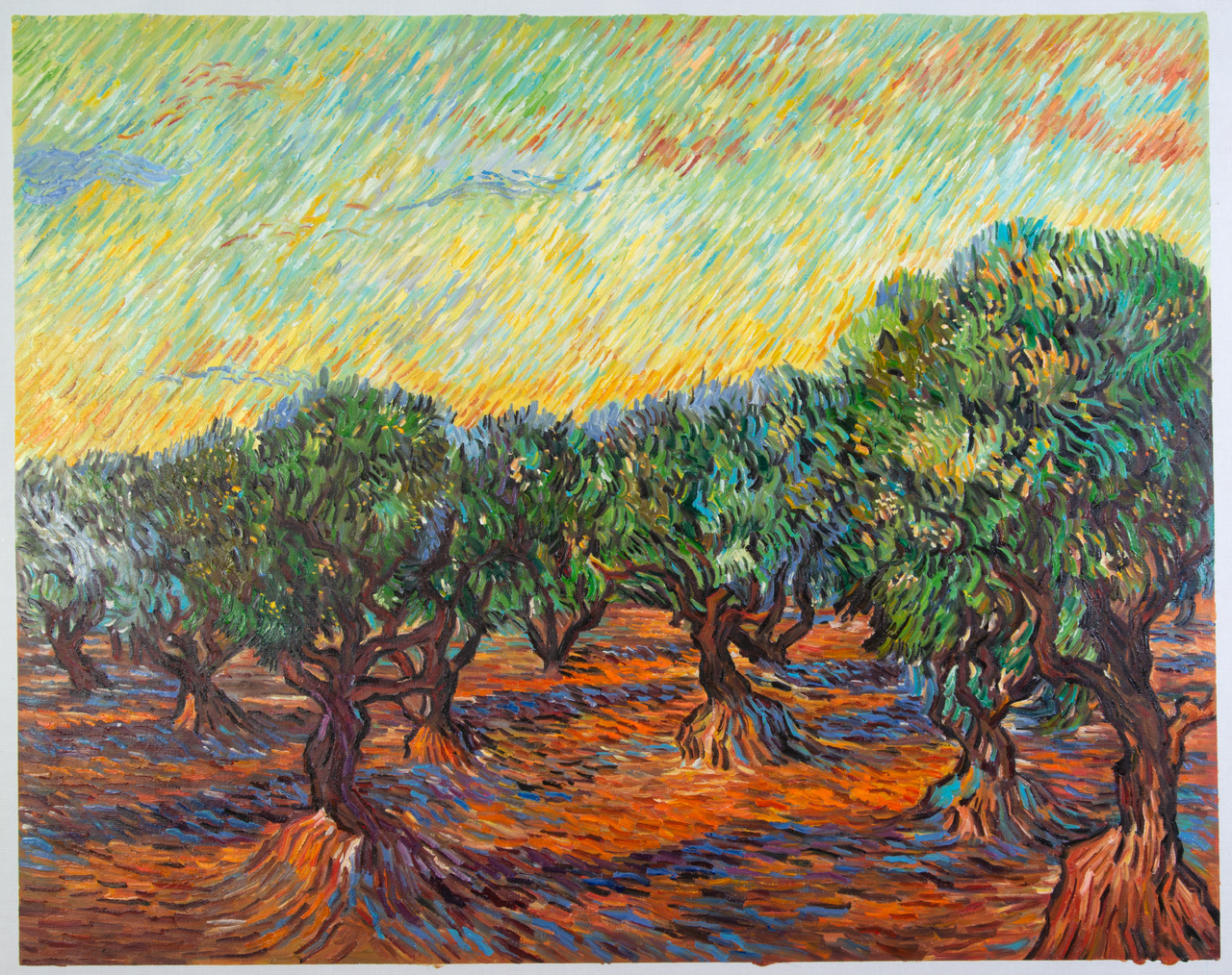 Olive Grove with Orange Sky Reproduction | Van Gogh Studio