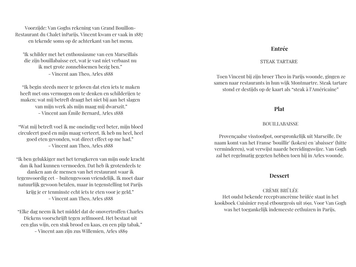 Bistrot Neuf Haarlemmerstraat 9 Van Gogh Lunch menu Nederlands