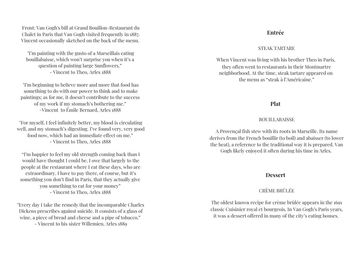 Bistrot Neuf Haarlemmerstraat 9 Van Gogh Lunch menu