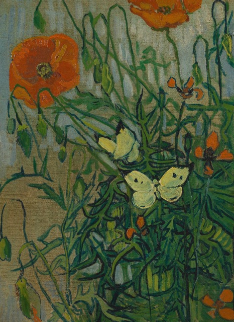 Butterflies and Poppies Van Gogh reproduction, hand-painted in oil on canvas