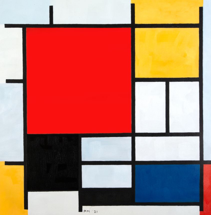 Compositie in rood blauw en geel Mondriaan reproductie