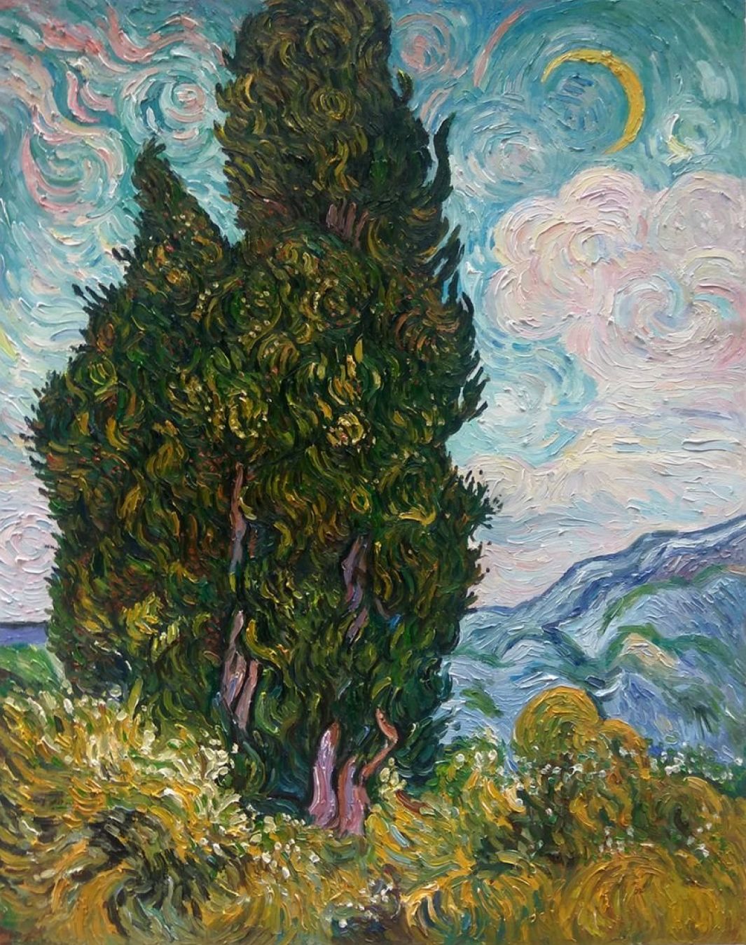 Cipressen Van Gogh schilderij reproductie