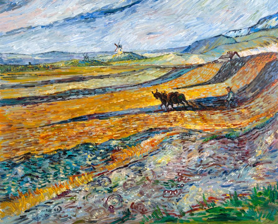 Afgesloten Veld met Ploeger Van Gogh reproductie