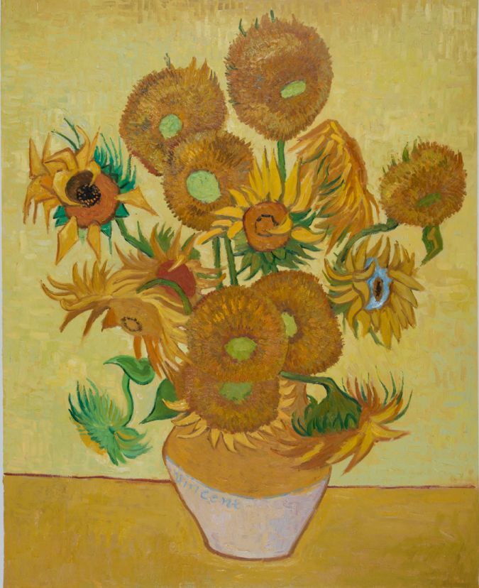 Vase with Fifteen Sunflowers