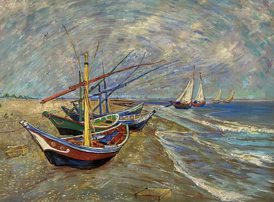 Vissersboten op het Strand bij Saintes-Maries reproduction