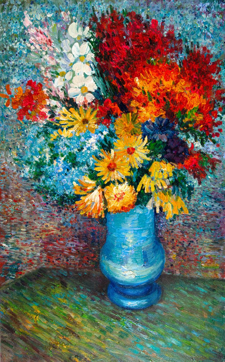 Bloemen in een blauwe Vaas Van Gogh reproductie