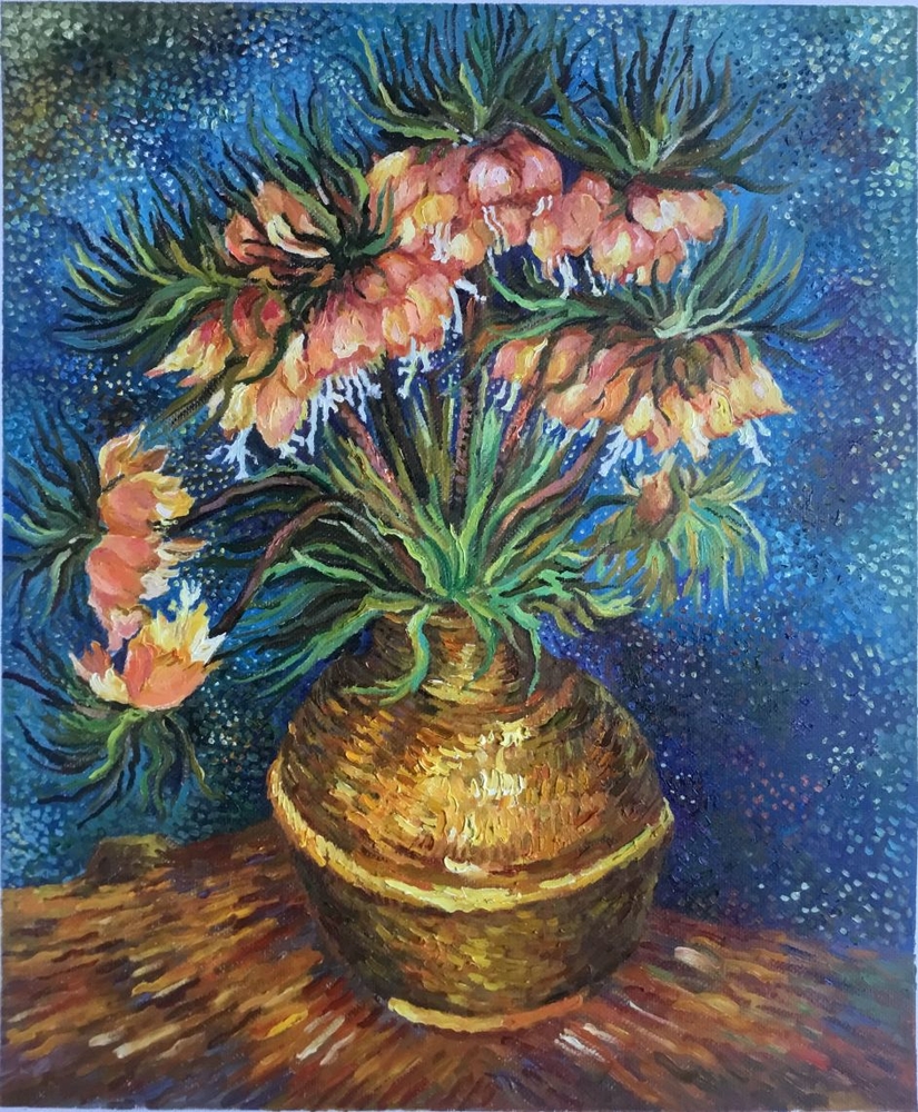 Kievitsbloemen in een Koperen Vaas Van Gogh reproductie