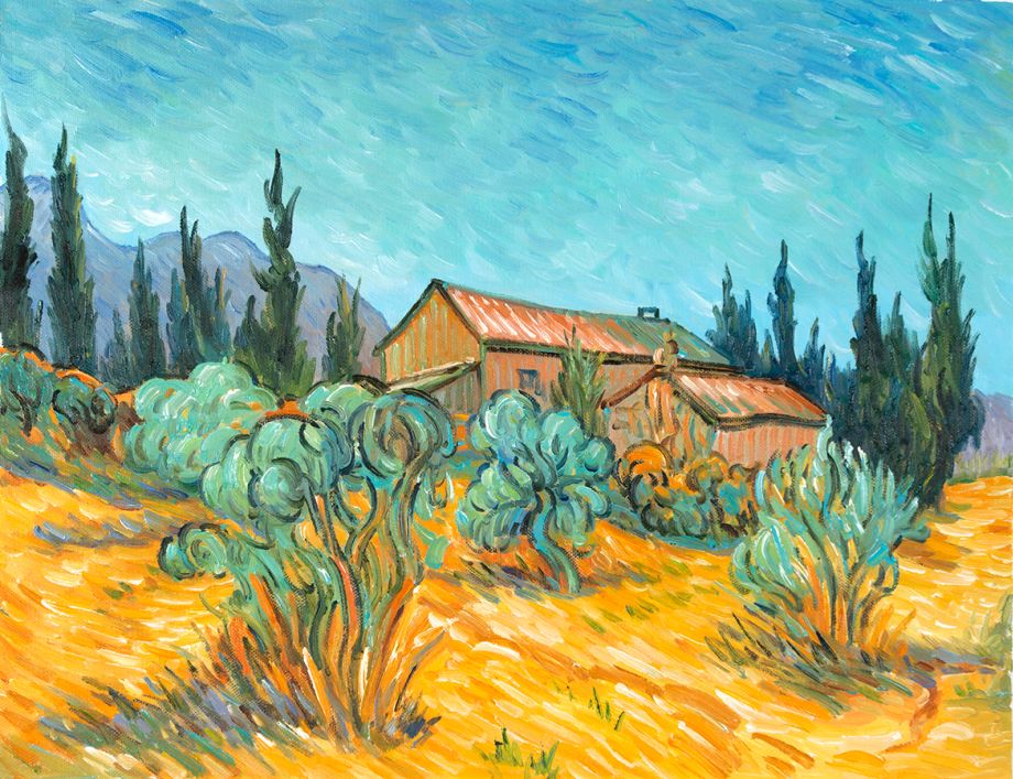 Huts surrounded by Olive Trees and Cypresses Van Gogh reproduction