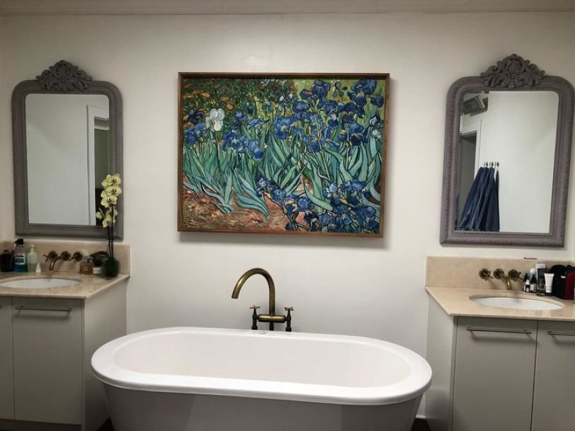 Hand-painted reproduction of Irises in interior