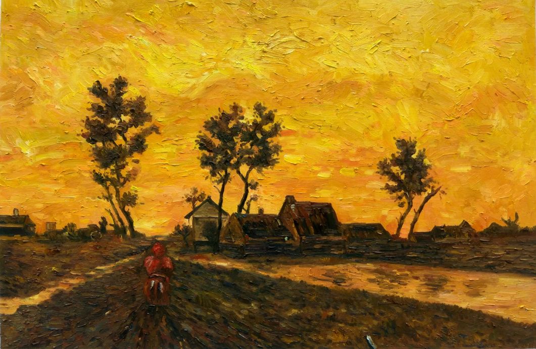 Landschap bij Zonsondergang Van Gogh Reproductie