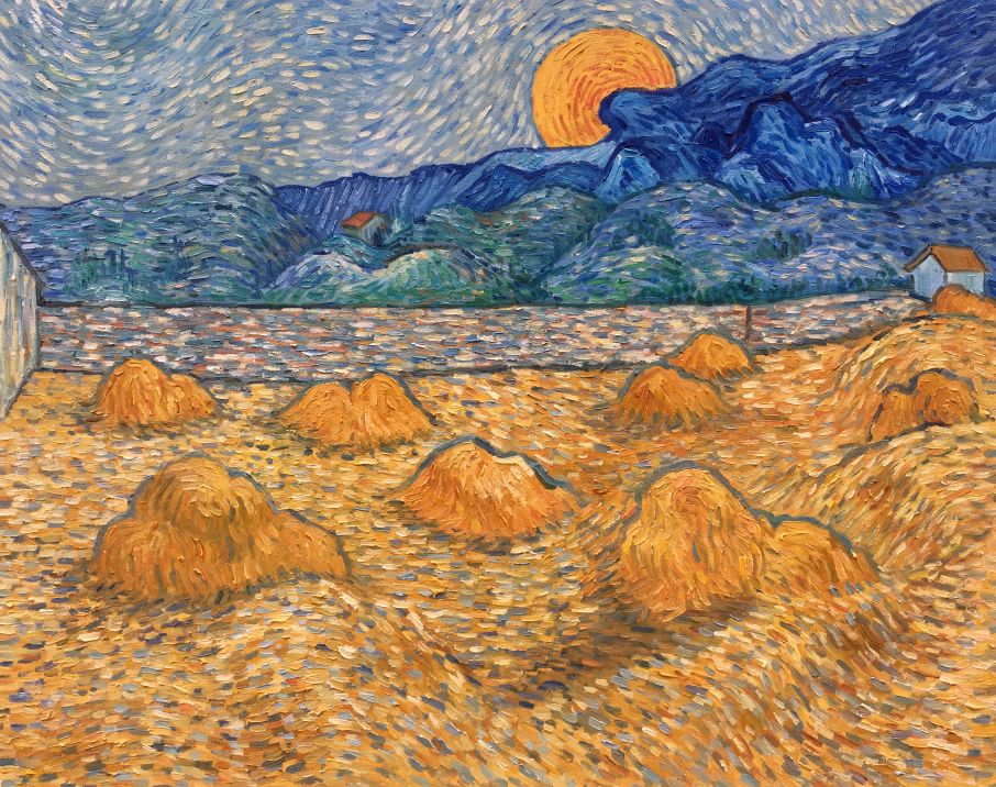 Landschap met Korenschelven en opkomende Maan Van Gogh reproduction