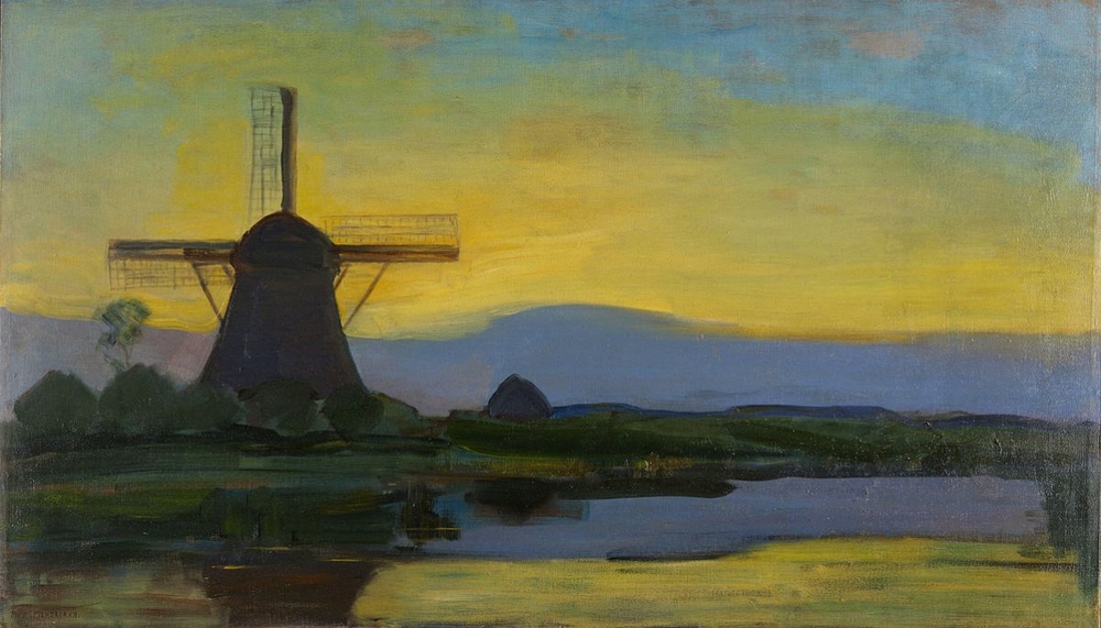 Oostzijde Molen bij Avond Mondriaan reproductie