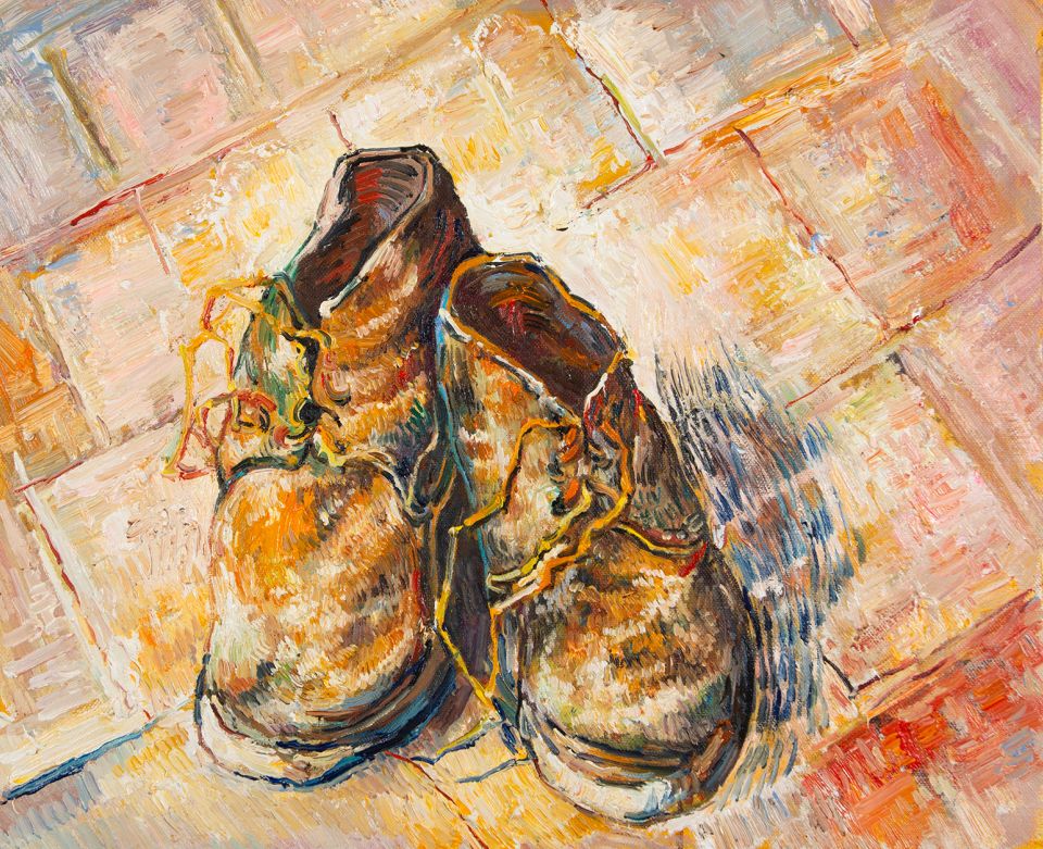 Shoes Van Gogh replica, hand-painted in oil on canvas