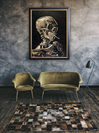 Hand-painted reproduction of Skull with Smoking Cigarette