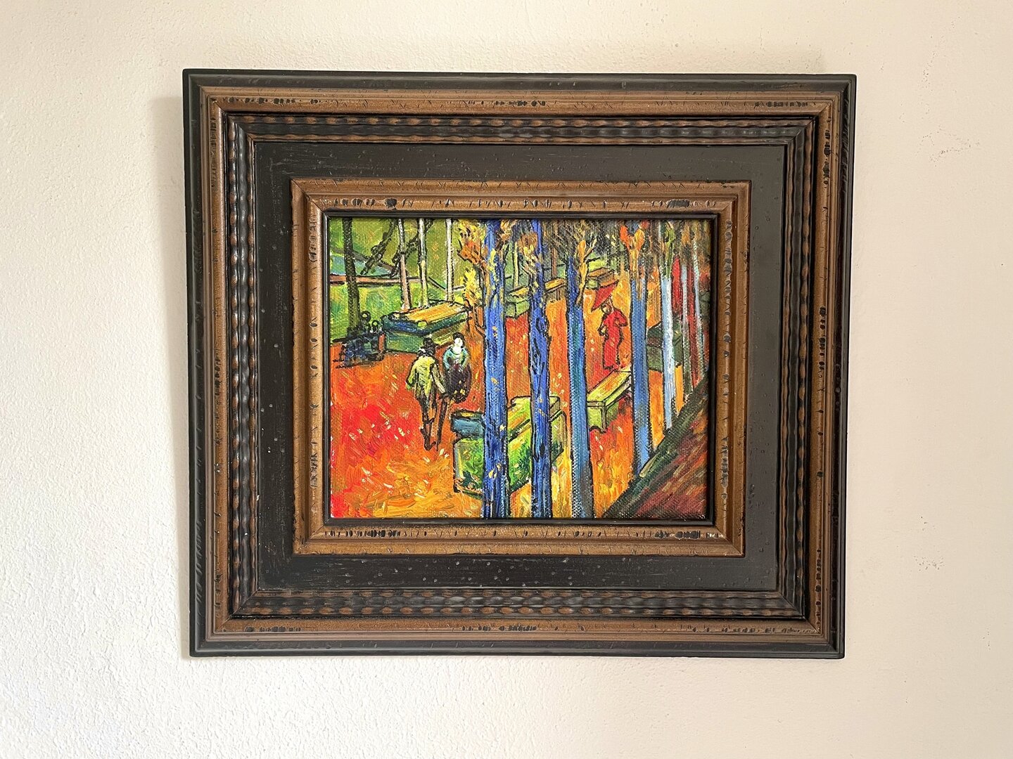 small replica of Van Gogh's Falling Leaves with antique frame