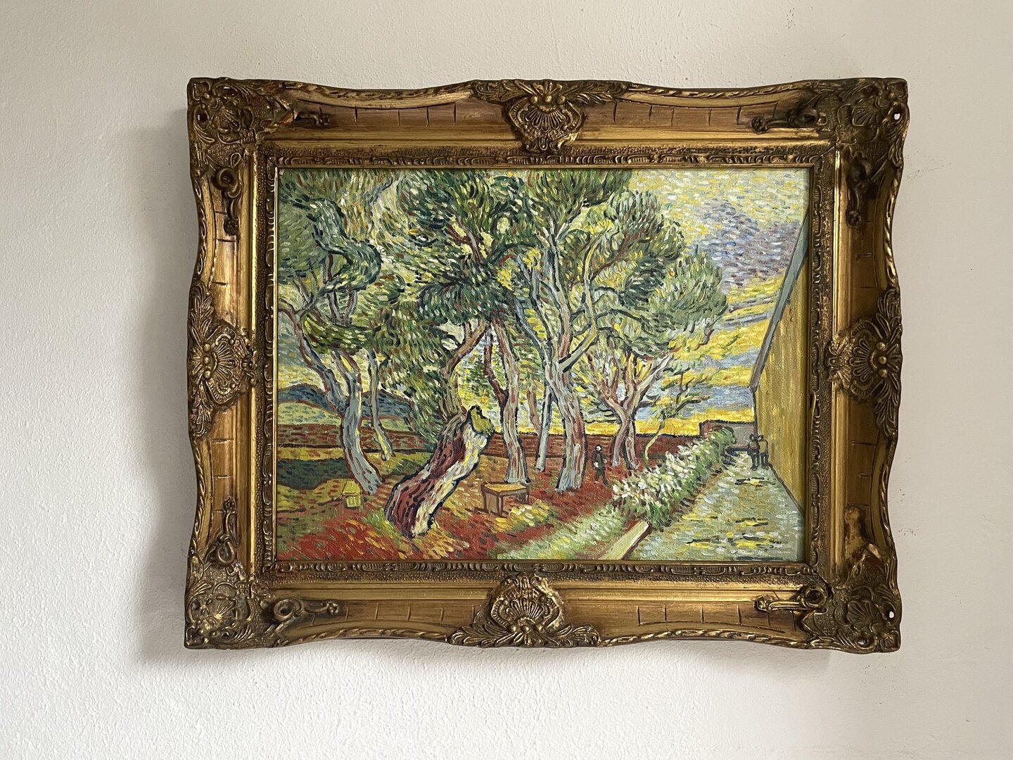 small replica of Van Gogh's Garden of the Asylum with Louis XVI frame