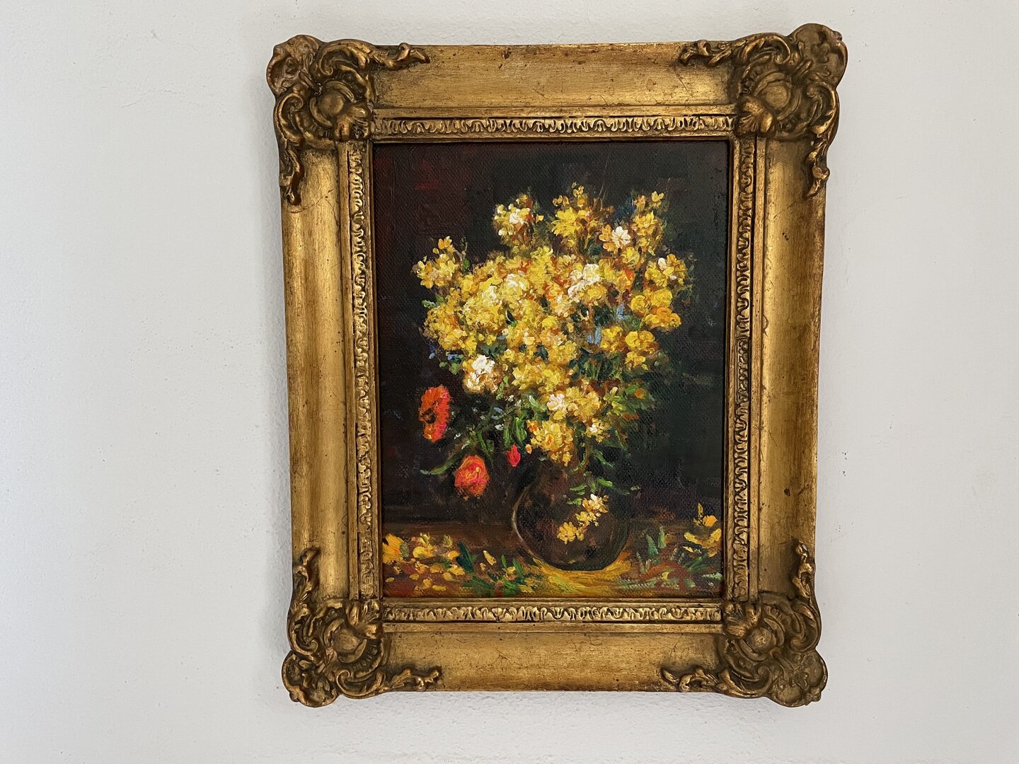 small replica of Van Gogh's Poppy Flowers with antique 19th century frame