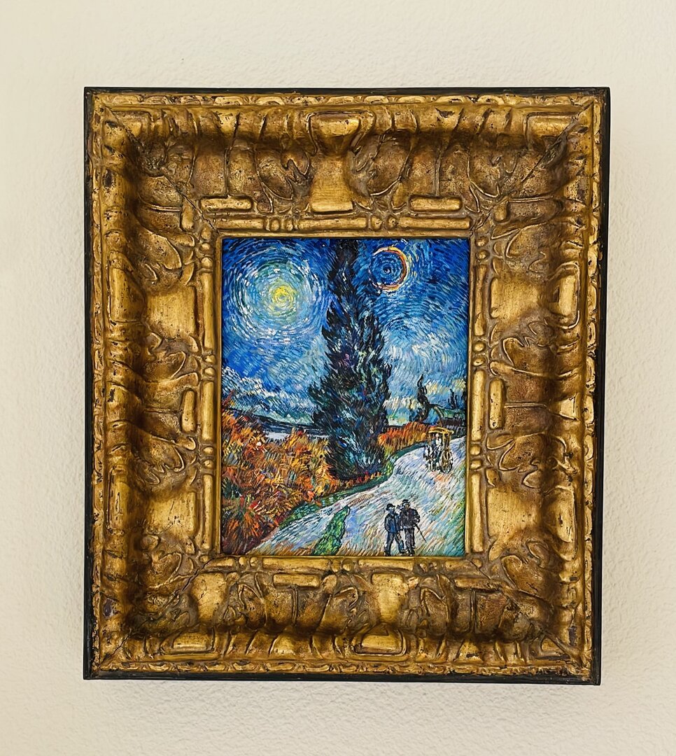 Road with Cypress and Star  with vintage Italian frame