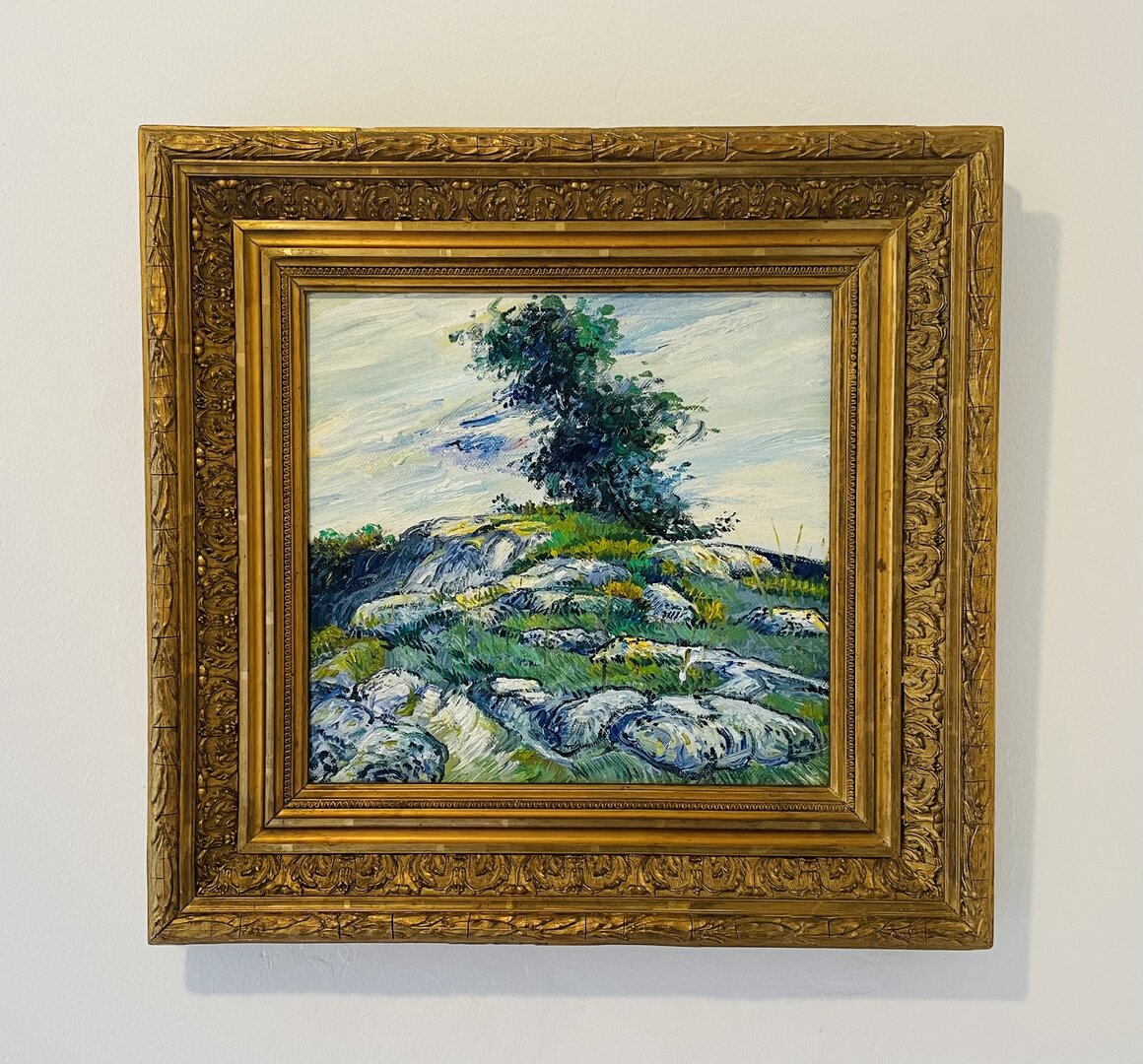 small replica of Van Gogh's Rocks with Oak Tree with antique frame