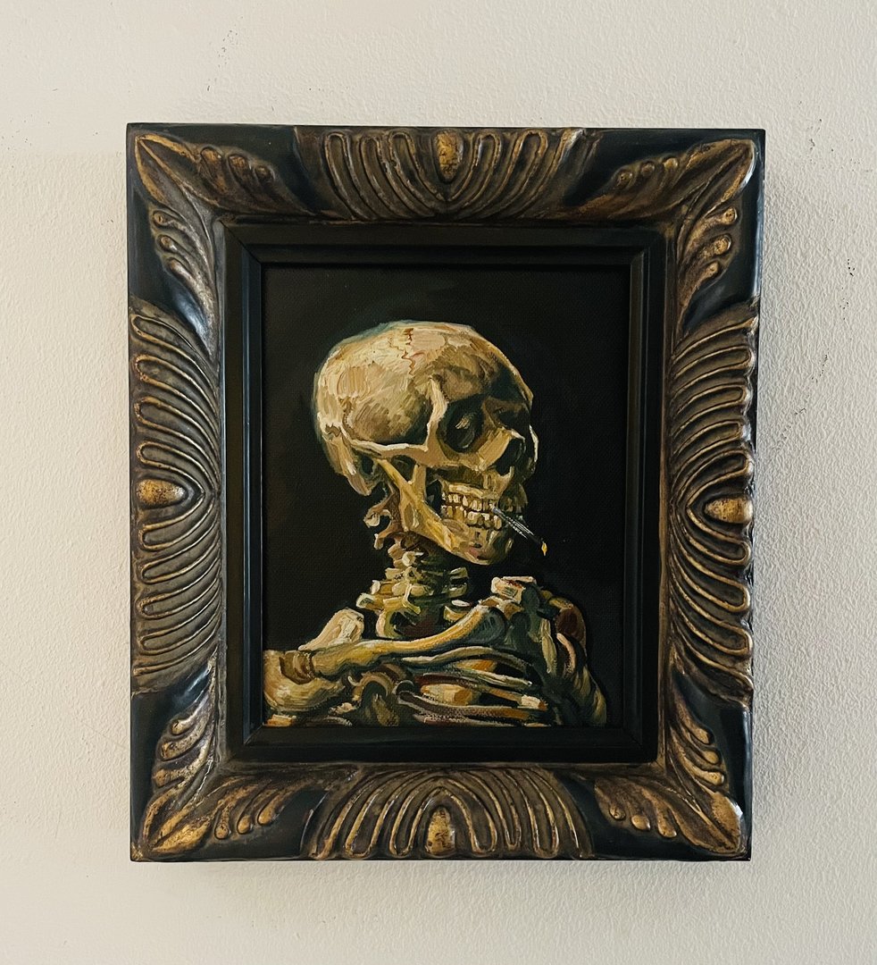 Skull with Burning Cigarette with vintage Italian frame