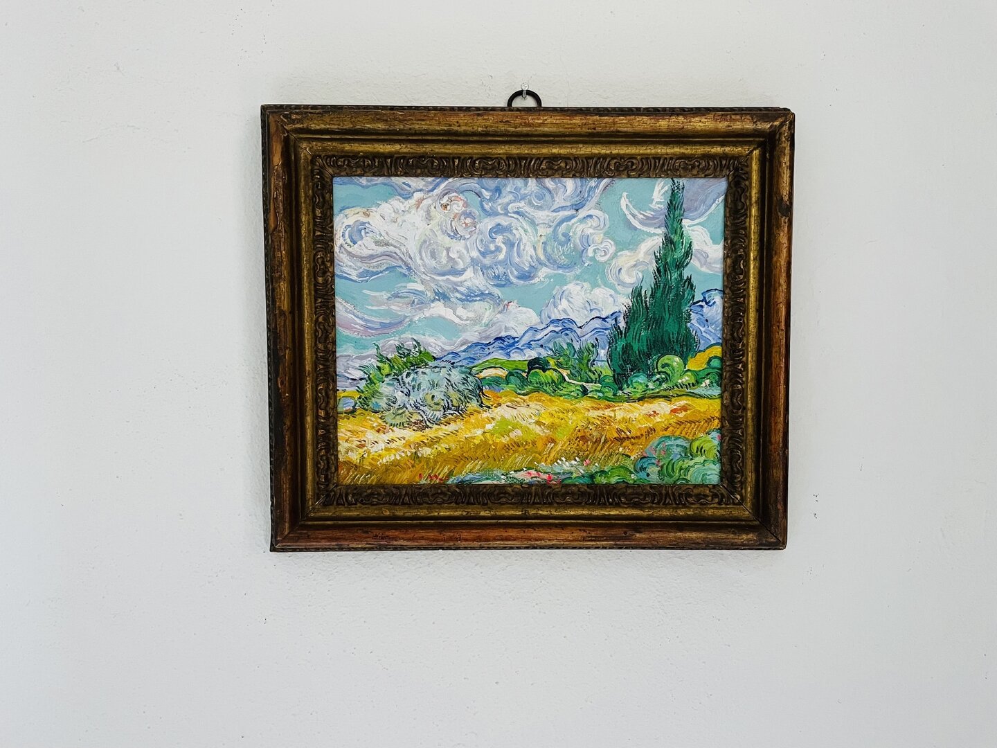 small Wheat Field with Cypresses replica with 18th century Italian frame