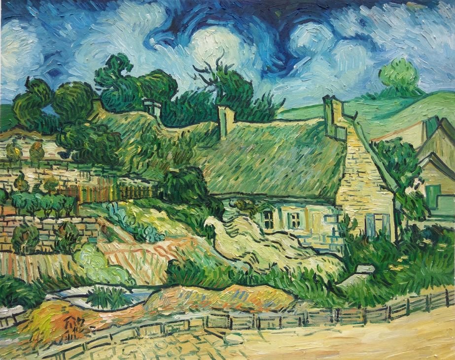 Cottages met Rieten Daken in Cordeville Van Gogh reproductie