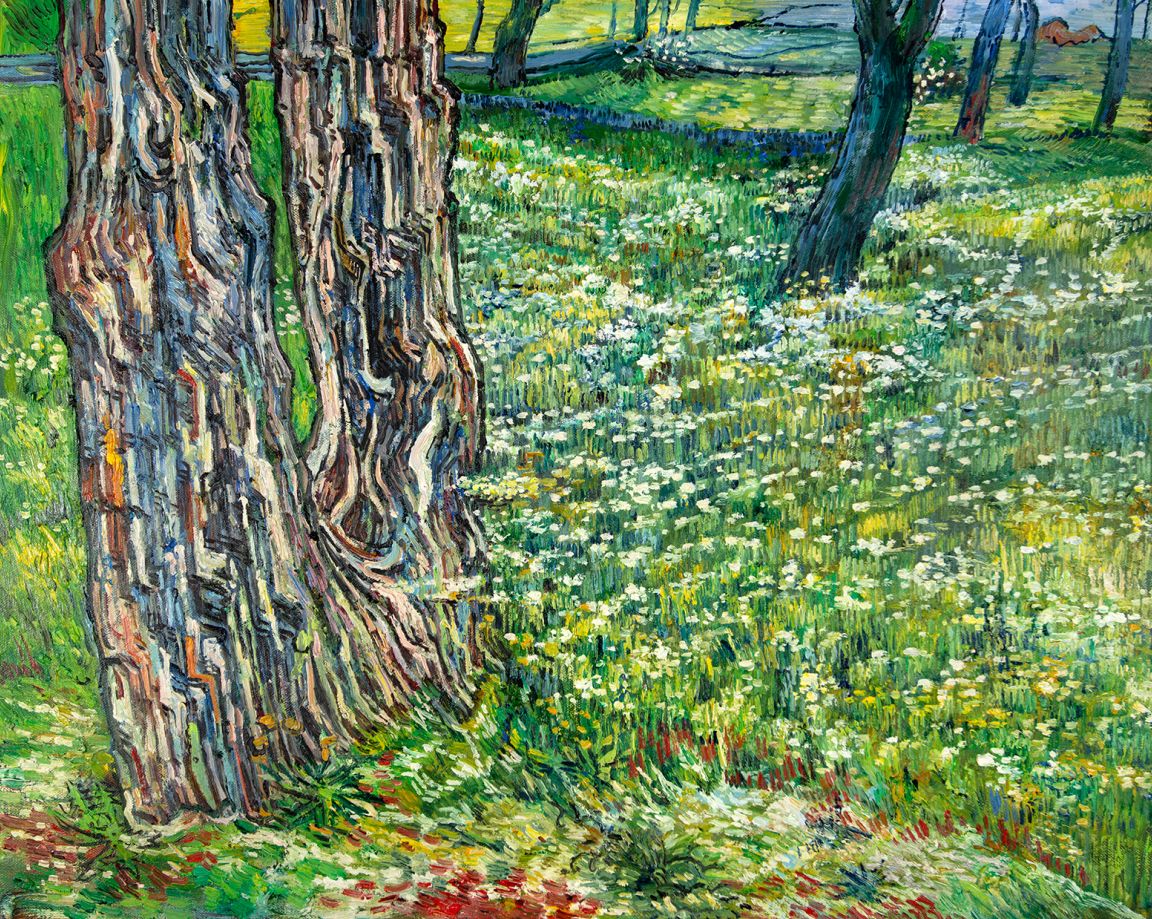 Boomstammen in het Gras Van Gogh reproductie