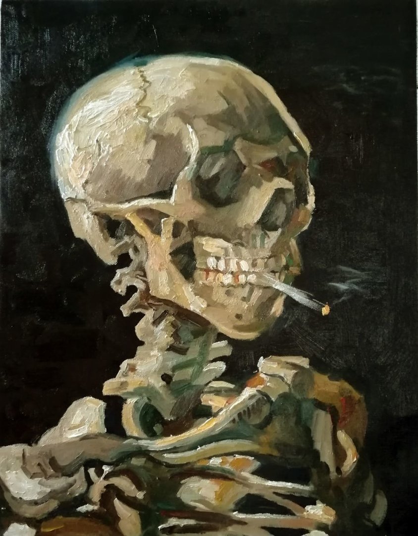 Van Gogh Skull with Burning Cigarette for your mancave