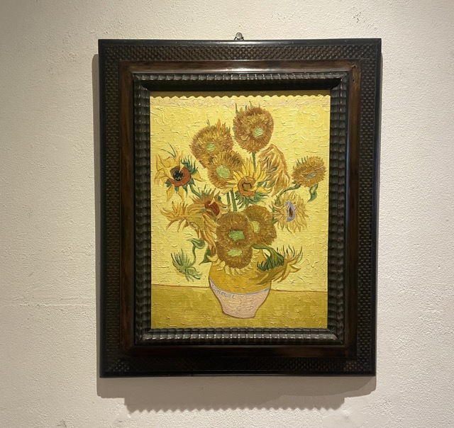 Vaas met 15 Zonnebloemen antiek ingelijste Van Gogh replica