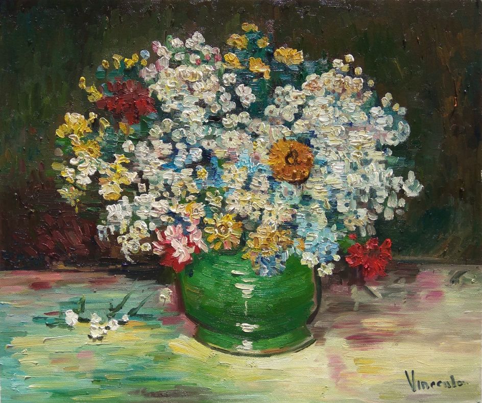 Vaas met Zinnia's en andere Bloemen Van Gogh reproductie