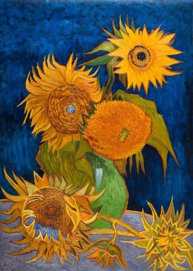 Vase with Five Sunflowers