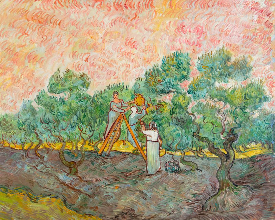 Vrouwen die olijven plukken Van Gogh reproductie