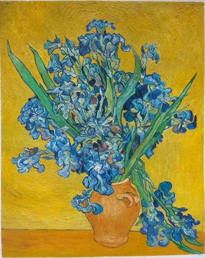 Vase with Irises against a Yellow Background | Van Gogh Studio