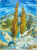 Two Poplars in the Alpilles near Saint-Rémy Van Gogh reproduction, hand-painted in oil on canvas