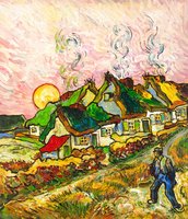 Thatched Cottages in the Sunshine Van Gogh reproduction, hand-painted in oil on canvas
