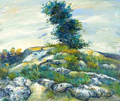 Rocks with Oak Tree Van Gogh reproduction, hand-painted in oil on canvas