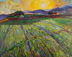 Wheat Field at Sunrise Van Gogh reproduction, hand-painted in oil on canvas