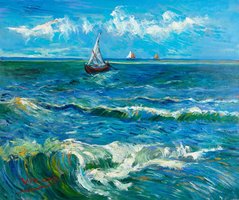 Seascape at Saintes-Maries Van Gogh Reproduction, hand-painted in oil on canvas