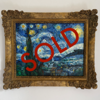 Starry Night framed Van Gogh reproduction, hand-painted in oil on canvas