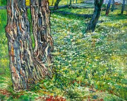 Tree Trunks in the Grass Van Gogh reproduction, hand-painted in oil on canvas