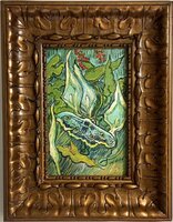 Giant Peacock Moth framed Van Gogh reproduction, hand-painted in oil on canvas