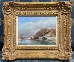 Winter by Nard Kwast, Andreas Schelfhout reproduction hand-painted in oil on panel 