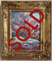 Pink Peach Tree in Bloom framed Van Gogh reproduction, hand-painted in oil on canvas