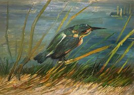 Kingfisher Van Gogh replica, hand-painted in oil on canvas